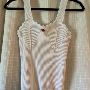 Mango White Ribbed Tank with Scalloped Neckline